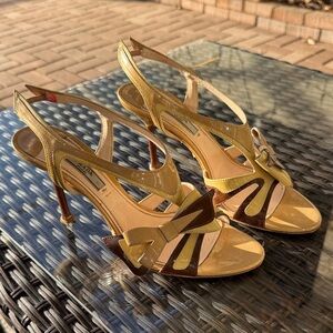 Prada Gold and Brown Strappy Heels
